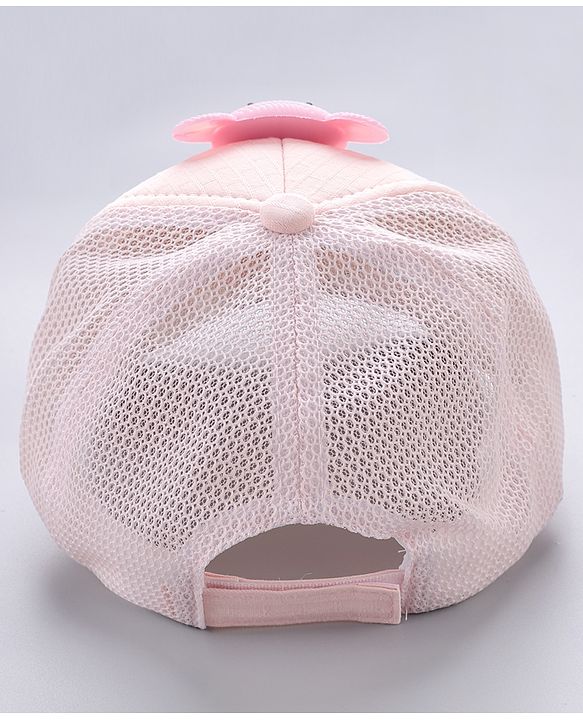 Babyhug Cotton Baseball Cap With Teddy Bear Applique - Pink