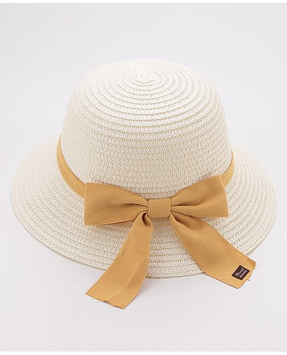 Babyhug Straw Hat Bow Design - White