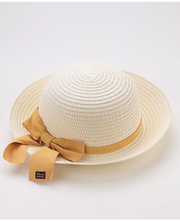Babyhug Straw Hat Bow Design - White