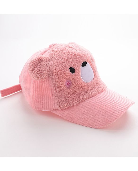 Babyhug Free Size Bucket Cap with Teddy Detailing -  Pink