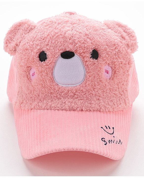 Babyhug Free Size Bucket Cap with Teddy Detailing -  Pink