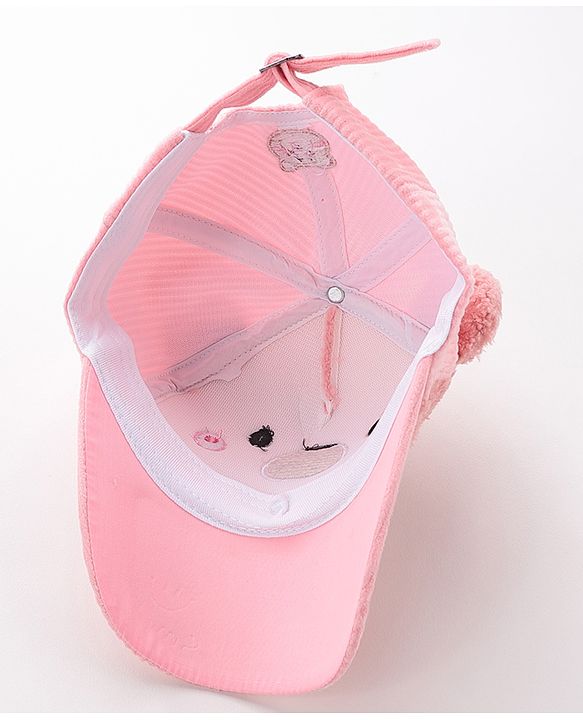 Babyhug Free Size Bucket Cap with Teddy Detailing -  Pink