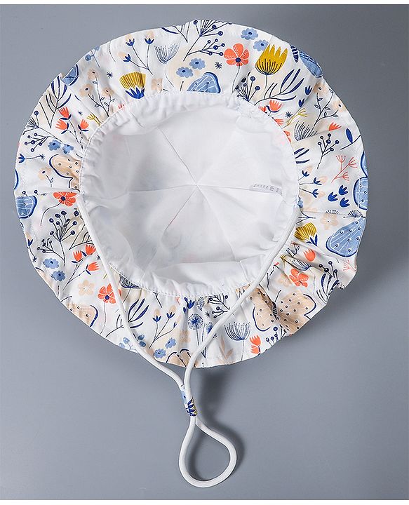 Babyhug Cotton Bucket Hat Floral Print with Bow White - Diameter 16.5 cm