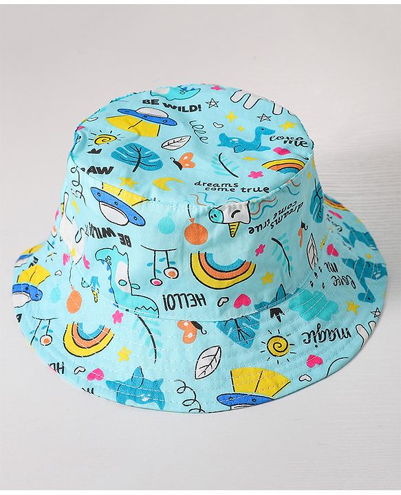Babyhug Cotton Bucket Hat Printed Blue - Diameter 14.5 cm