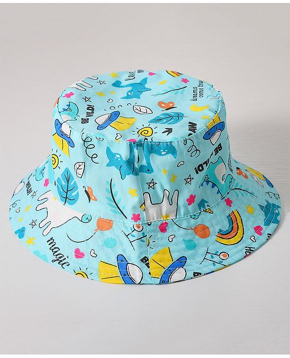 Babyhug Cotton Bucket Hat Printed Blue - Diameter 14.5 cm