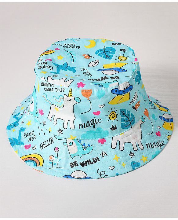 Babyhug Cotton Bucket Hat Printed Blue - Diameter 14.5 cm