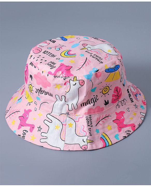 Babyhug Cotton Bucket Hat Animal Print Pink - Diameter 17 cm