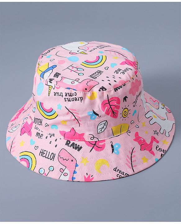 Babyhug Cotton Bucket Hat Animal Print Pink - Diameter 17 cm