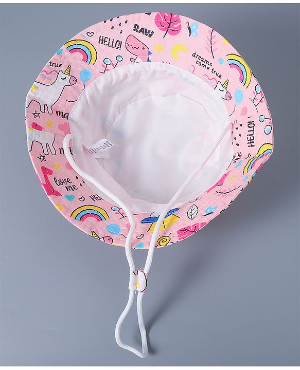 Babyhug Cotton Bucket Hat Animal Print Pink - Diameter 17 cm