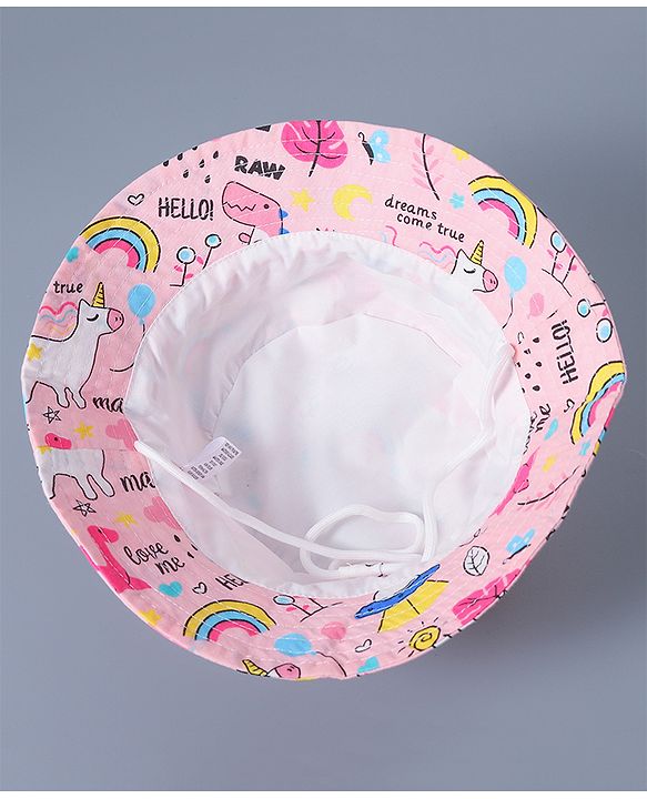 Babyhug Cotton Bucket Hat Animal Print Pink - Diameter 17 cm