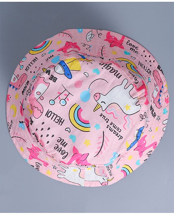 Babyhug Cotton Bucket Hat Animal Print Pink - Diameter 17 cm