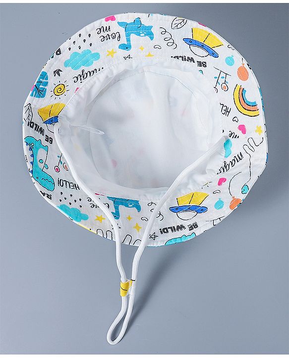 Babyhug Cotton Bucket Hat Rainbow Print White - Diameter 15.5 cm