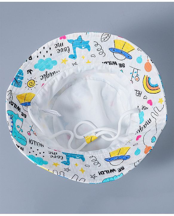 Babyhug Cotton Bucket Hat Rainbow Print White - Diameter 15.5 cm