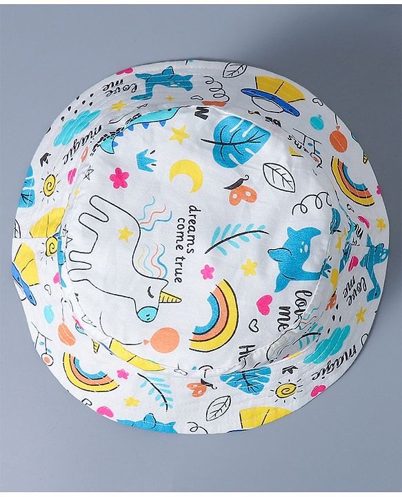 Babyhug Cotton Bucket Hat Rainbow Print White - Diameter 15.5 cm