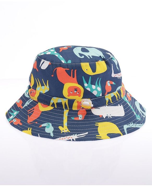 Babyhug Cotton Bucket Hat Animal Print Navy Blue - Diameter 17 cm
