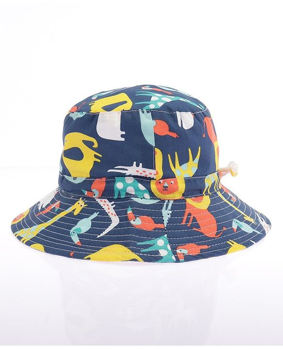 Babyhug Cotton Bucket Hat Animal Print Navy Blue - Diameter 17 cm