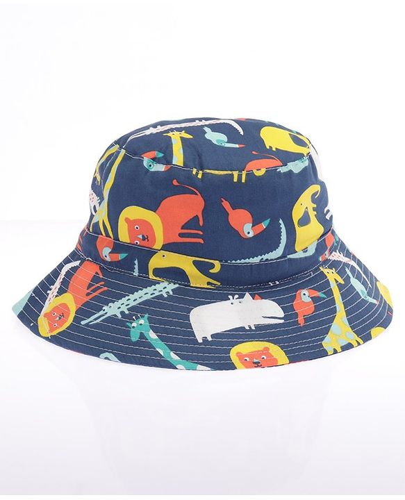Babyhug Cotton Bucket Hat Animal Print Navy Blue - Diameter 17 cm