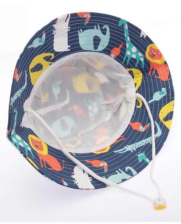 Babyhug Cotton Bucket Hat Animal Print Navy Blue - Diameter 17 cm
