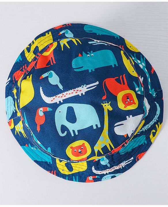 Babyhug Cotton Bucket Hat Animal Print Navy Blue - Diameter 17 cm