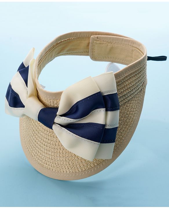 Babyhug Free Size Straw Cap with Bow Applique - Beige