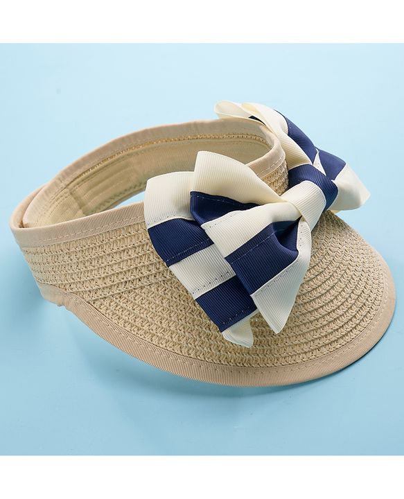 Babyhug Free Size Straw Cap with Bow Applique - Beige