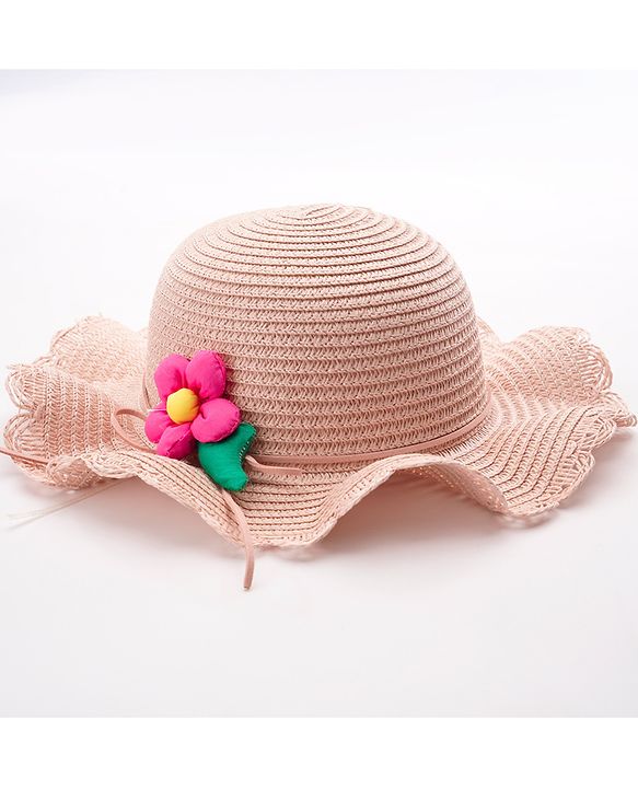 Babyhug Straw Hat Flower Design  Pink - Diameter 18 cm