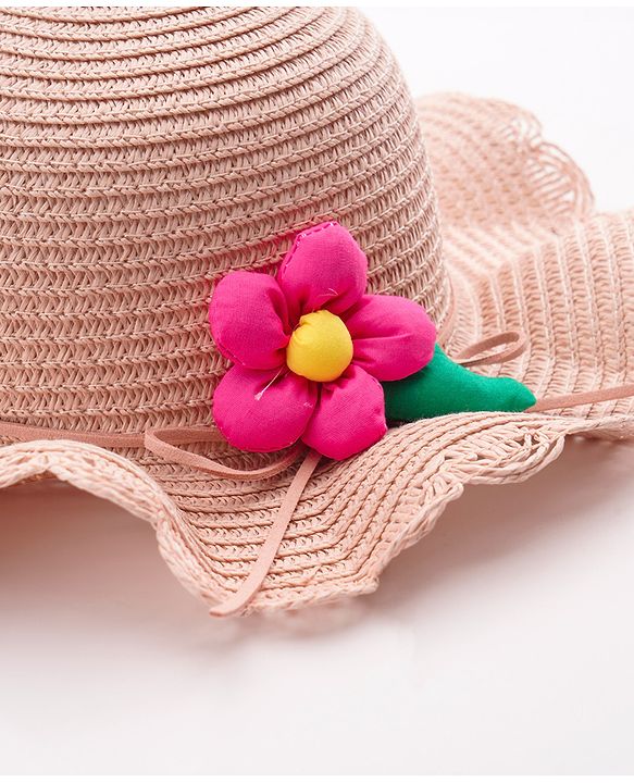 Babyhug Straw Hat Flower Design  Pink - Diameter 18 cm