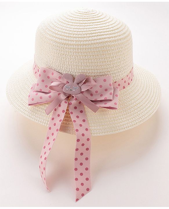 Babyhug Straw Hat with Bow Applique and Purse - White