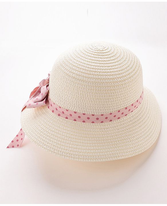 Babyhug Straw Hat with Bow Applique and Purse - White