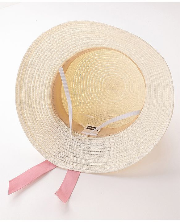 Babyhug Straw Hat with Bow Applique and Purse - White