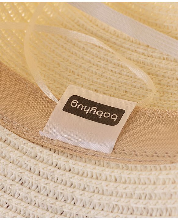 Babyhug Straw Hat with Bow Applique and Purse - White