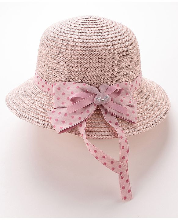 Babyhug Straw Hat with Bow Applique and Purse - Pink
