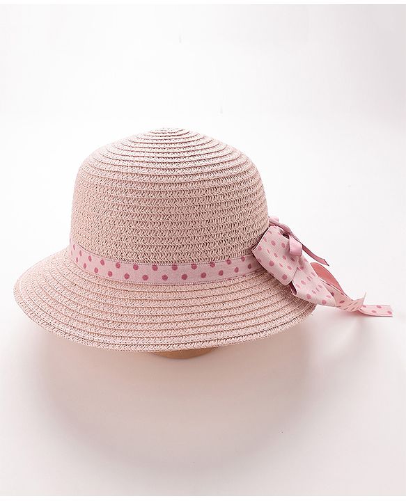 Babyhug Straw Hat with Bow Applique and Purse - Pink