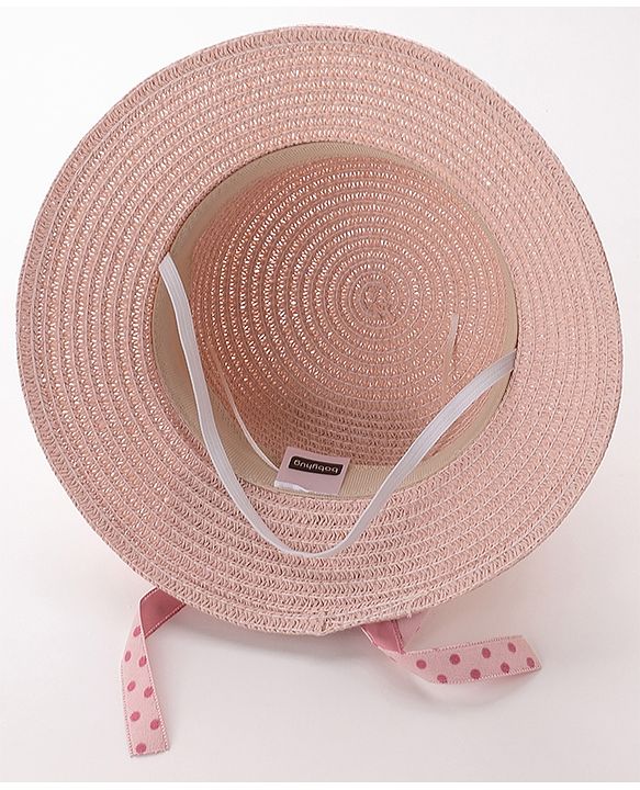 Babyhug Straw Hat with Bow Applique and Purse - Pink