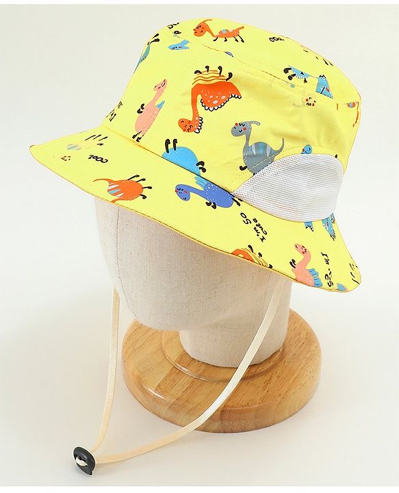 Babyhug Bucket Hat Dinosaur Print Yellow - Diameter 19 cm