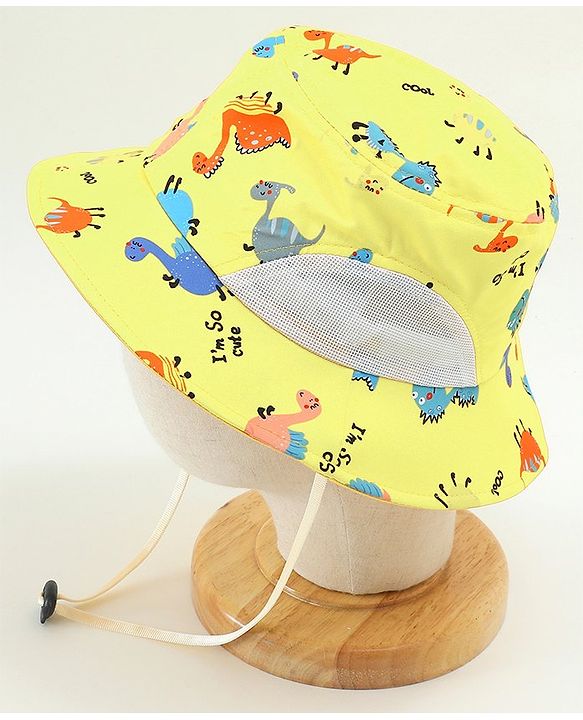 Babyhug Bucket Hat Dinosaur Print Yellow - Diameter 19 cm