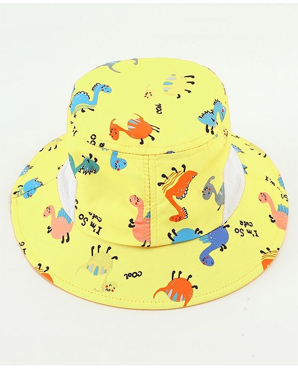 Babyhug Bucket Hat Dinosaur Print Yellow - Diameter 19 cm