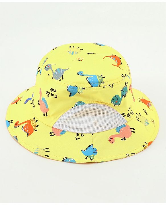 Babyhug Bucket Hat Dinosaur Print Yellow - Diameter 19 cm