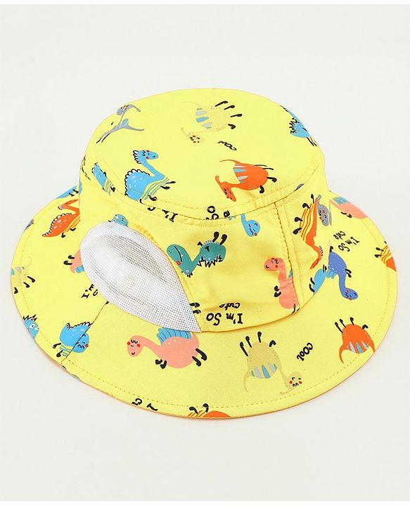 Babyhug Bucket Hat Dinosaur Print Yellow - Diameter 19 cm