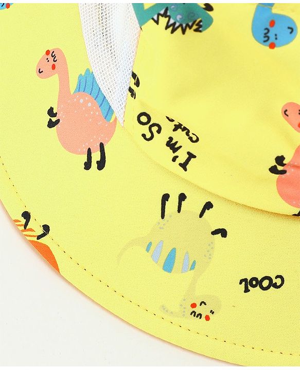 Babyhug Bucket Hat Dinosaur Print Yellow - Diameter 19 cm