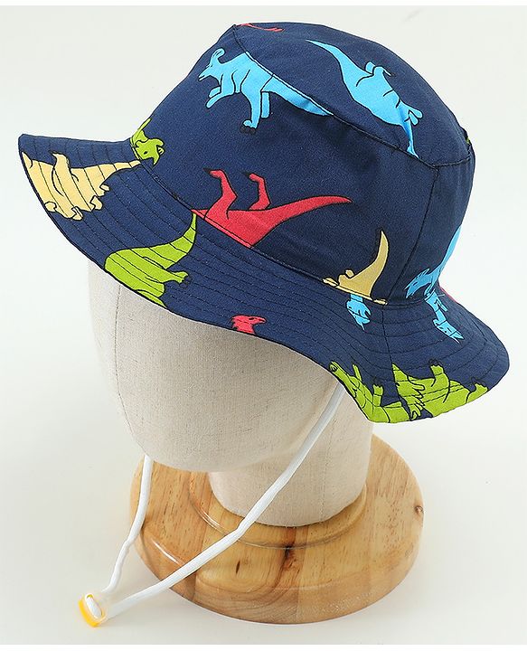 Babyhug Cotton Bucket Hat Dinosaur Print Navy Blue - Diameter 15.5 cm