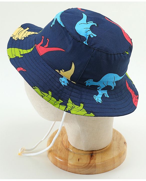 Babyhug Cotton Bucket Hat Dinosaur Print Navy Blue - Diameter 15.5 cm