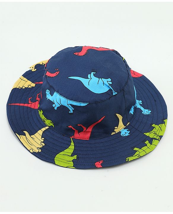 Babyhug Cotton Bucket Hat Dinosaur Print Navy Blue - Diameter 15.5 cm