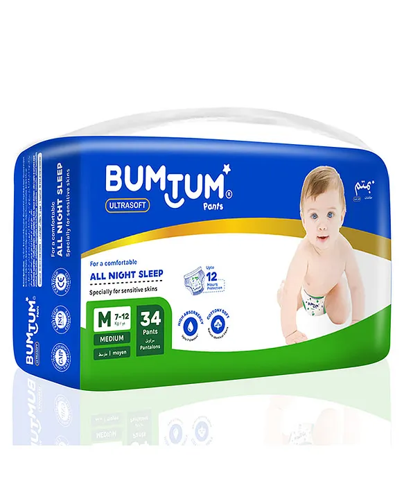 BUMTUM Baby Pull-Up Diaper Pants - Medium (34 Pieces, Pack of 1