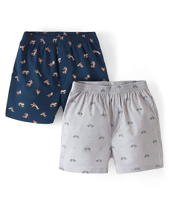 Pine Kids 100% Cotton Woven Boxers With Chitah & Cycle Print Pack Of 2 (Colour May Vary)