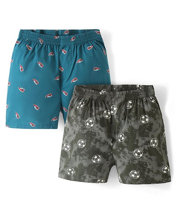 Pine Kids Cotton Woven Inner Wear & Thermals Boxers With Shoe & Football Print Pack Of 2 (Colour May Vary)