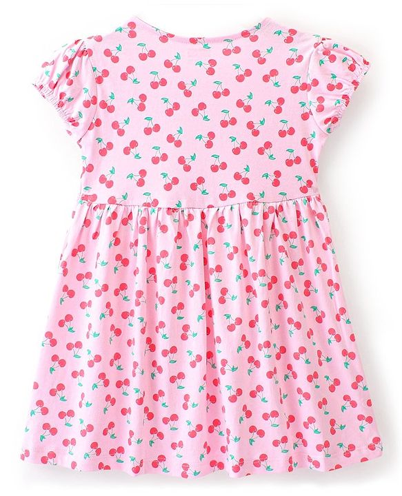 Babyhug Cotton Single Jersey Knit Half Sleeves Frock with Bloomer & Headband Cherry Print - Pink