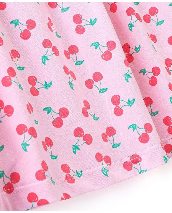 Babyhug Cotton Single Jersey Knit Half Sleeves Frock with Bloomer & Headband Cherry Print - Pink