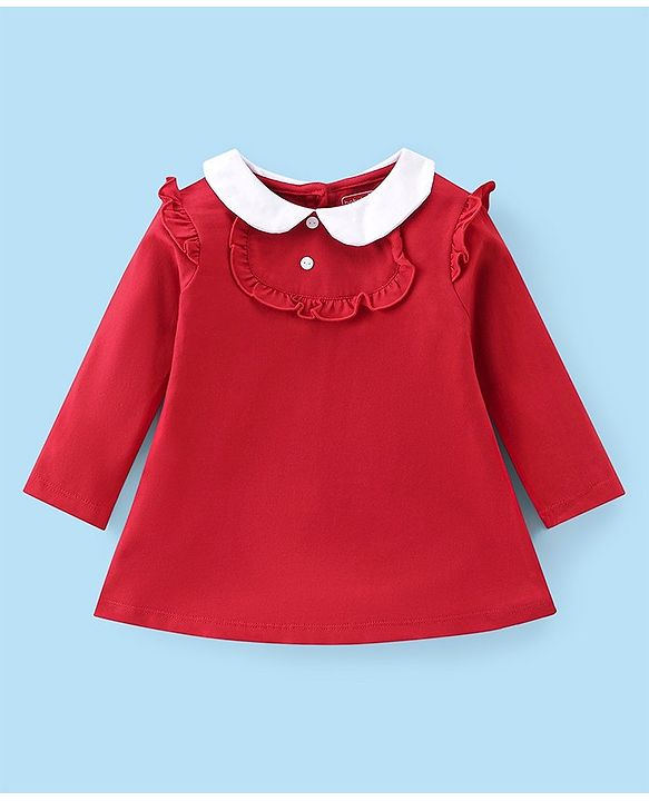 Babyhug 100% Cotton Single Jersey Knit Full Sleeves Frock with Legging Polka Dot Print - Red