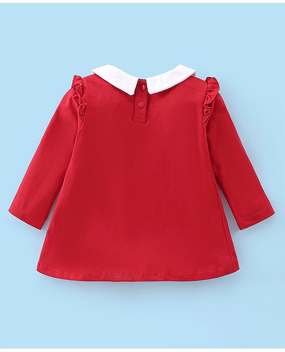 Babyhug 100% Cotton Single Jersey Knit Full Sleeves Frock with Legging Polka Dot Print - Red